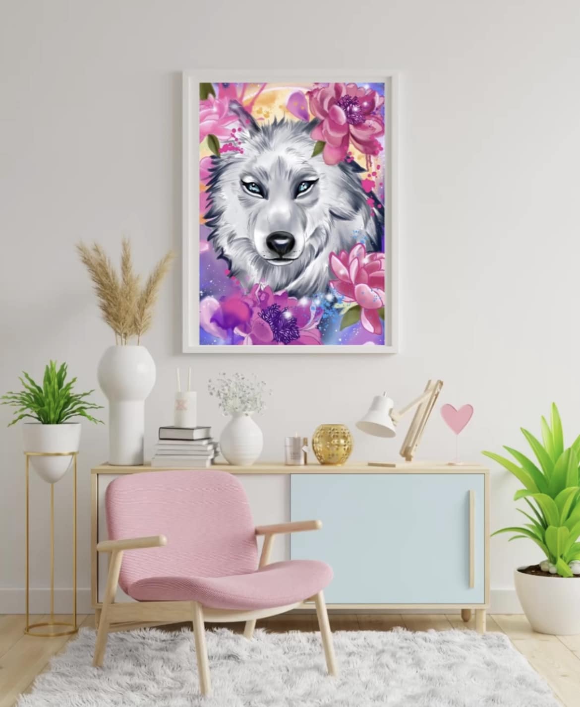 Diamond Painting Künstlerbild "Flower-Wolf" von °Caruschka Art° 40x60 (nachtleuchtend)