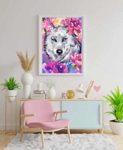 Diamond Painting Künstlerbild "Flower-Wolf" von °Caruschka Art° 40x60 (nachtleuchtend)