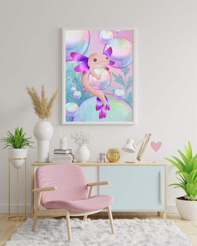 Diamond Painting Künstlerbild "Bubble Axolotl"  ..wahlweise runde oder eckige Steine (pastell)