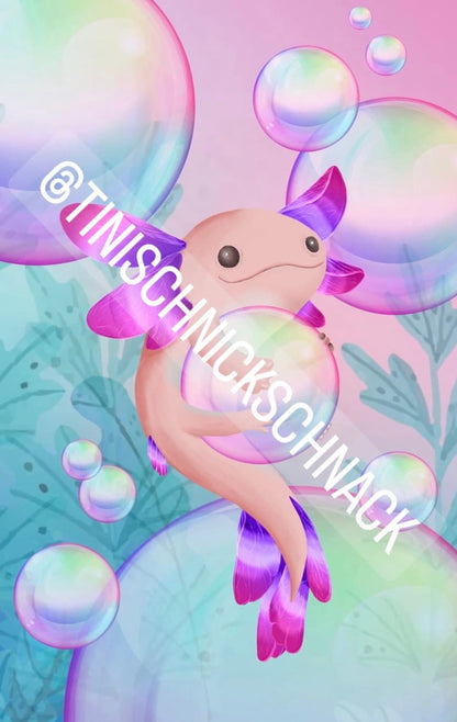 Diamond Painting Künstlerbild "Bubble Axolotl"  ..wahlweise runde oder eckige Steine (pastell)