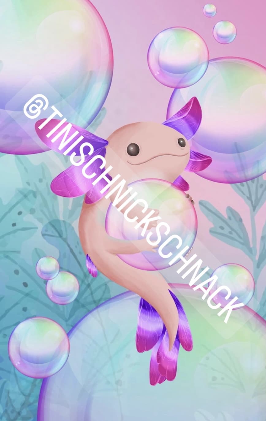 Diamond Painting Künstlerbild "Bubble Axolotl"  ..wahlweise runde oder eckige Steine (pastell)