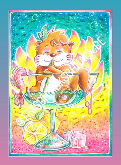 Diamond Painting - Künstlerbild von Nicole Jandl - Otter "OTTA" inkl. 4 AB, 5 Neon & 6 Strassfarben  50x70cm